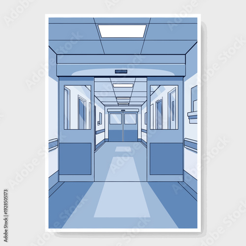 Architectural Illustration of Hospital Corridor Depicting Modern Healthcare Environment