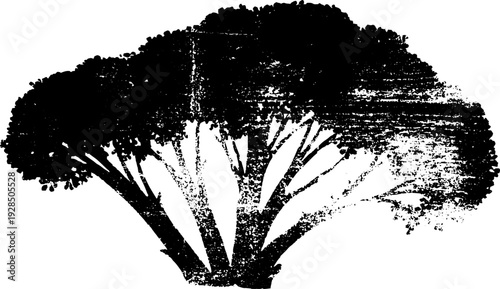 High contrast abstract broccoli crown stencil design for creative projects