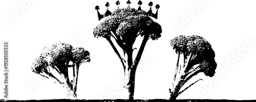 Abstract broccoli floret with crown in high contrast stencil style for modern design