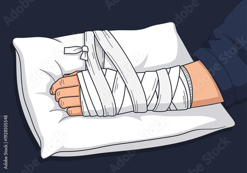 Arm Injury Depicted In Detail On A White Pillow Resting On Dark Blue Background