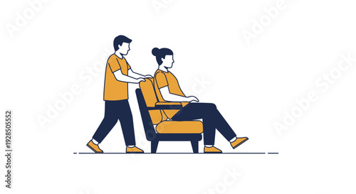Assistance and Support: Person Pushing Another Person In A Chair Across The Space
