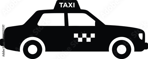 A black silhouette of a taxi cab with checkered side