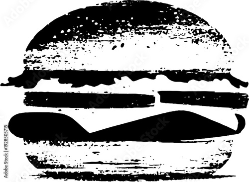 Grunge stencil style burger icon for urban abstract design projects