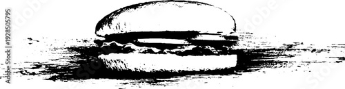 Grunge stencil burger design with high contrast crinkle texture for food packaging art