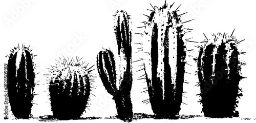 Abstract cactus rib shadow design in high contrast stencil style for artistic decor