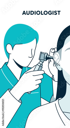 Audiologist Performing Ear Examination on a Patient: Healthcare Illustration and Medical Concept