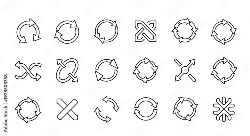 Fototapeta premium Rotation arrows vector set, recycle icons