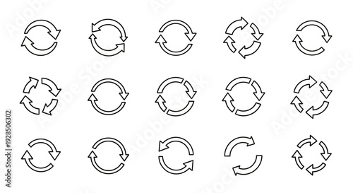 Rotation arrows vector set, cycle signs collection