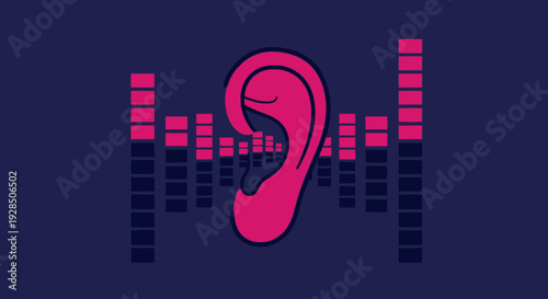 Auditory Perception Illustrated With Sound Waves And Pink Ear Vector Graphics