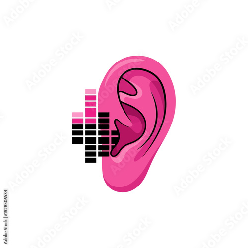 Auditory Perception: Pink Ear Symbolizing Sound Waves, Audio Visual Representation