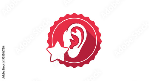 Award Emblem Depicting Human Ear Inside A Circle With Star Symbol for Excellent Hearing