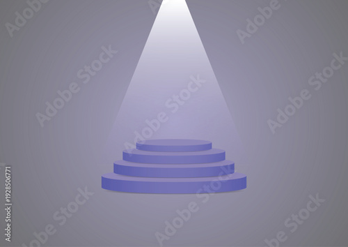 Purple stage podium with spotlight for product display and presentation.