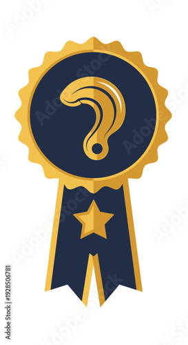 Award Emblem Depicting Uncertainty With Gold Accents And Dark Blue Ribbon Symbolizing A Question