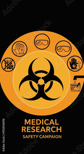 Biohazard Warning Circular Design for Medical Research Safety Campaign Illustration