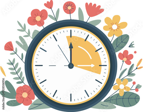 Daylight saving time concept with clock and sun illustration