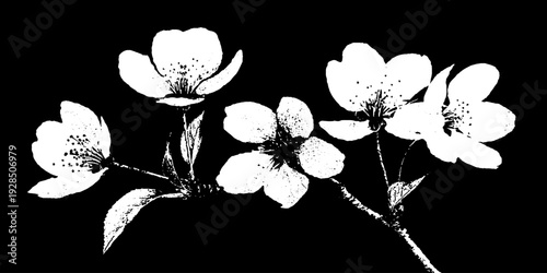 Cherry blossom petals stencil design high contrast abstract artistic decor.