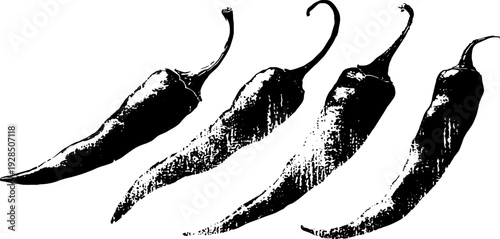 Abstract chili pepper calyx design in high contrast stencil style for creative art and decor