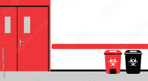 Biohazard Waste Disposal Area Featuring Red Doors And Protective Symbolism