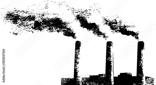 Industrial chimney smoke plume in stencil style for environmental awareness design