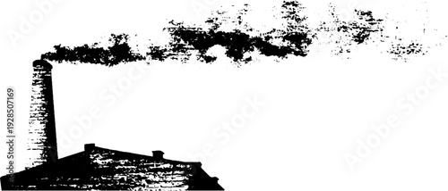 Abstract industrial scene with chimney smoke plume in stencil style for retro design