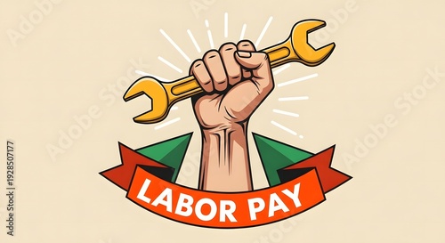 Labor day celebration with hand holding wrench for workers rights