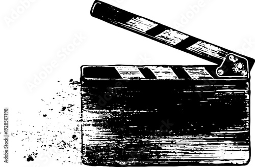 Vintage cinema clapper silhouette in high contrast stencil style for retro film design