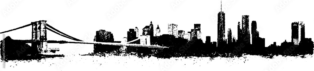 Obraz premium Urban bridge and skyline silhouette in high contrast stencil style for creative design