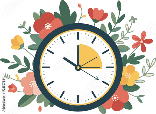 Daylight Saving Floral Clock Banner Illustration