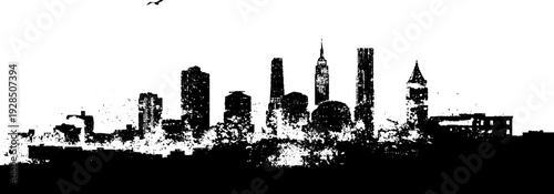 Urban city skyline silhouette in high contrast stencil design for art and decoration