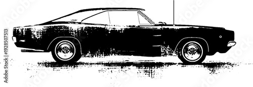 Vintage classic car silhouette in high contrast stencil style for retro design