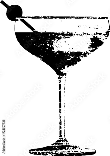 Cocktail glass silhouette stencil style with high contrast for creative design projects