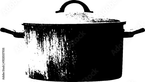 High contrast stencil style cook pot with bail handle for retro design