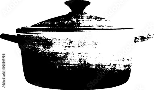 High contrast abstract cooking pot lid design in stencil style for kitchen decor
