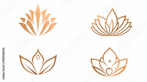 Four stylized lotus designs in varying forms, utilizing a warm, gradient color palette against white background