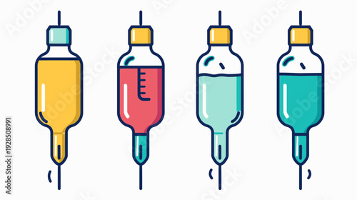 Colorful illustrated IV drips in different shades with a minimalist design, on a white background