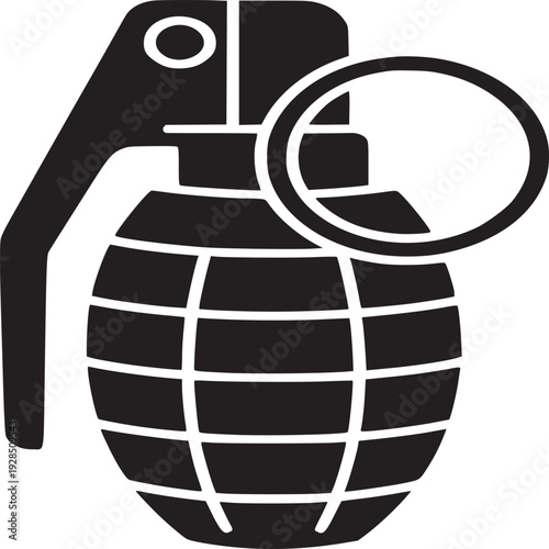 Striking grenade silhouette representing danger, conflict, and explosive action, perfect for impactful designs.