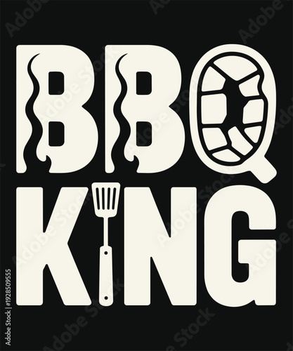 Barbecue king typography with grill elements and flame motifs for backyard cooking enthusiasts