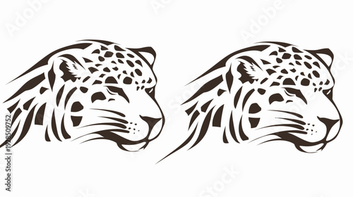 Two stylized profiles of a spotted feline, presented in a minimalist, black and white design