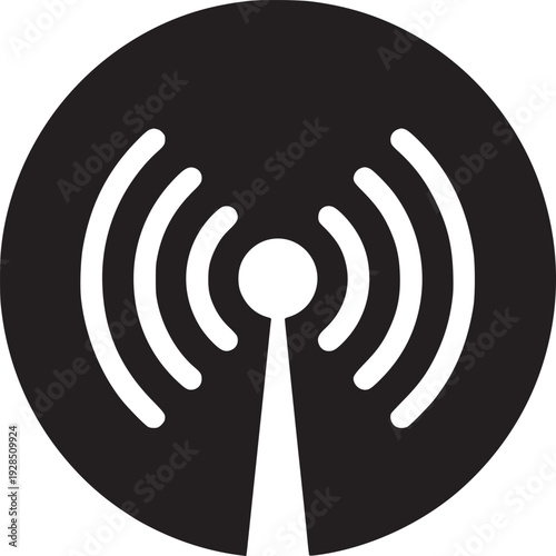 Bold black and white signal broadcast icon symbolizing wireless communication and connectivity