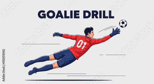 A Dynamic Illustration Of A Goalie Training Exercise, Saving A Football With Dedication