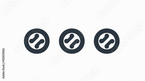 Three identical abstract circular icons, each containing two connected curved shapes, on a white background