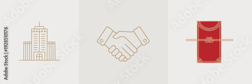 Luxury gold line Lunar New Year corporate icons – Perfect for premium business branding, financial greetings, or upscale office decor.