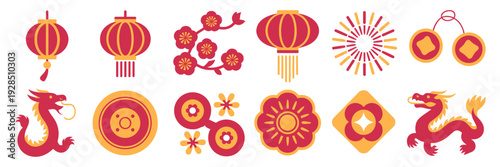 Traditional symbols icon sheet for CNY - Great for digital greetings.