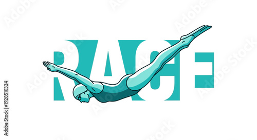A Swimmer Dives Gracefully, Forming an Artistic Composition Over the Word 'RACE'