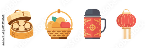 Lunar New Year picnic food icons – Ideal for festive promotions.