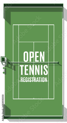 A Modern Vector Illustration Depicting Tennis Court And Open Registration Concept Design