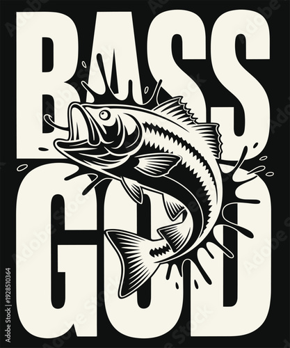 Vintage bass fishing graphic featuring a jumping largemouth fish for outdoor sports and apparel