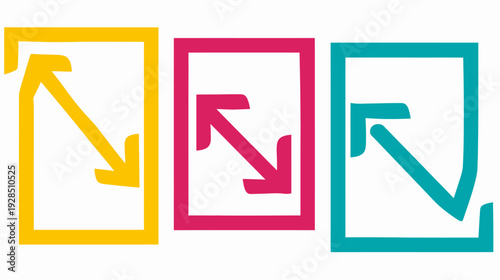 Colorful vector illustration featuring arrows and boxes in yellow, pink and teal