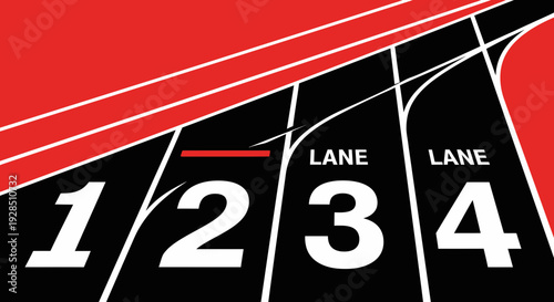 Abstract Racing Track with Lanes Numbered One To Four, Red and Black Graphic Design