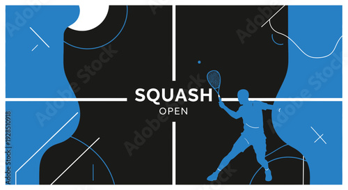 Abstract Squash Open Tournament Design Depicting a Silhouette in Playful Composition